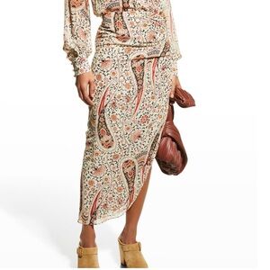 VERONICA BEARD HEARST SILK PAISLEY RUCHED PENCIL SKIRT